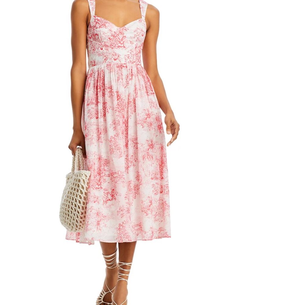 AQUA Bustier Midi Dress pink white animal floral tank